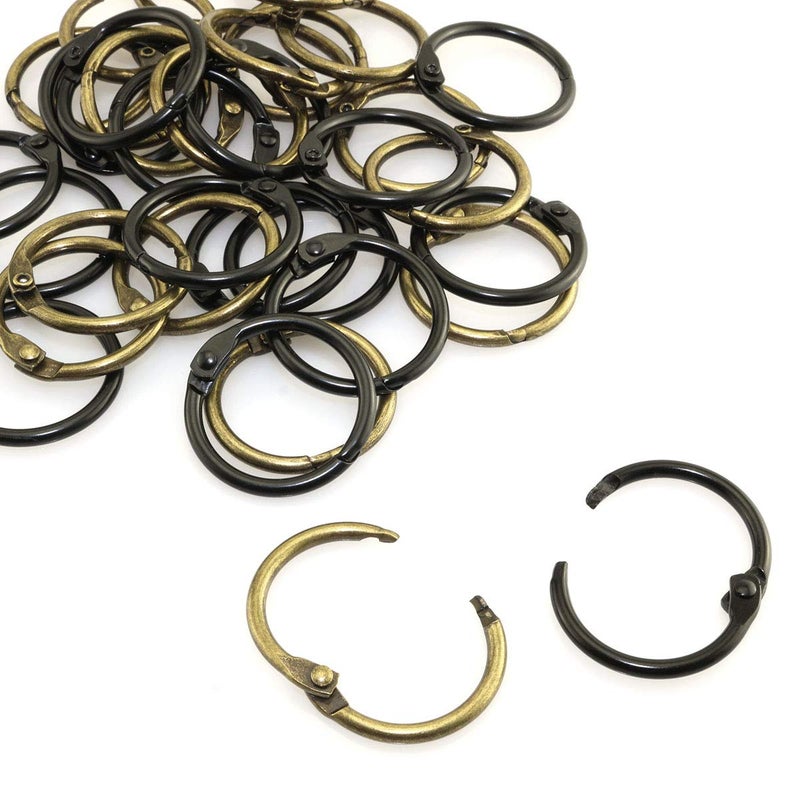 Lind Kitchen 40pcs 1" Book Ring Metal Loose Leaf Binder Hinged Buckle Binding Rings for Scrapbook Sketchbook DIY Craft Photo Album(Bronze+Black) - Image 1